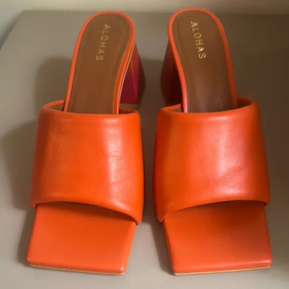 ALOHAS Women's Orange and Pink Mules New - Picture 2 of 4